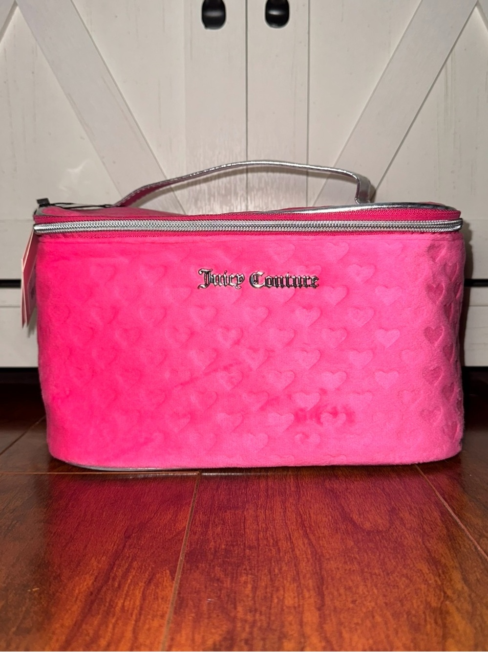 Juicy Couture Pink Heart-Embossed Cosmetic Case with Travel Bottle